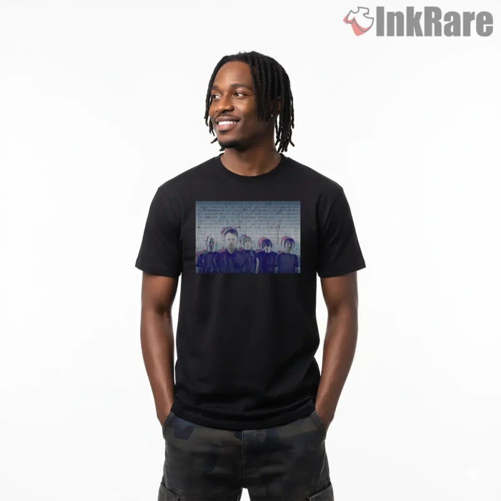 Radiohead No Surprises Dreamy Photo Collage Shirt on black short sleeve shirt for men graphic tee