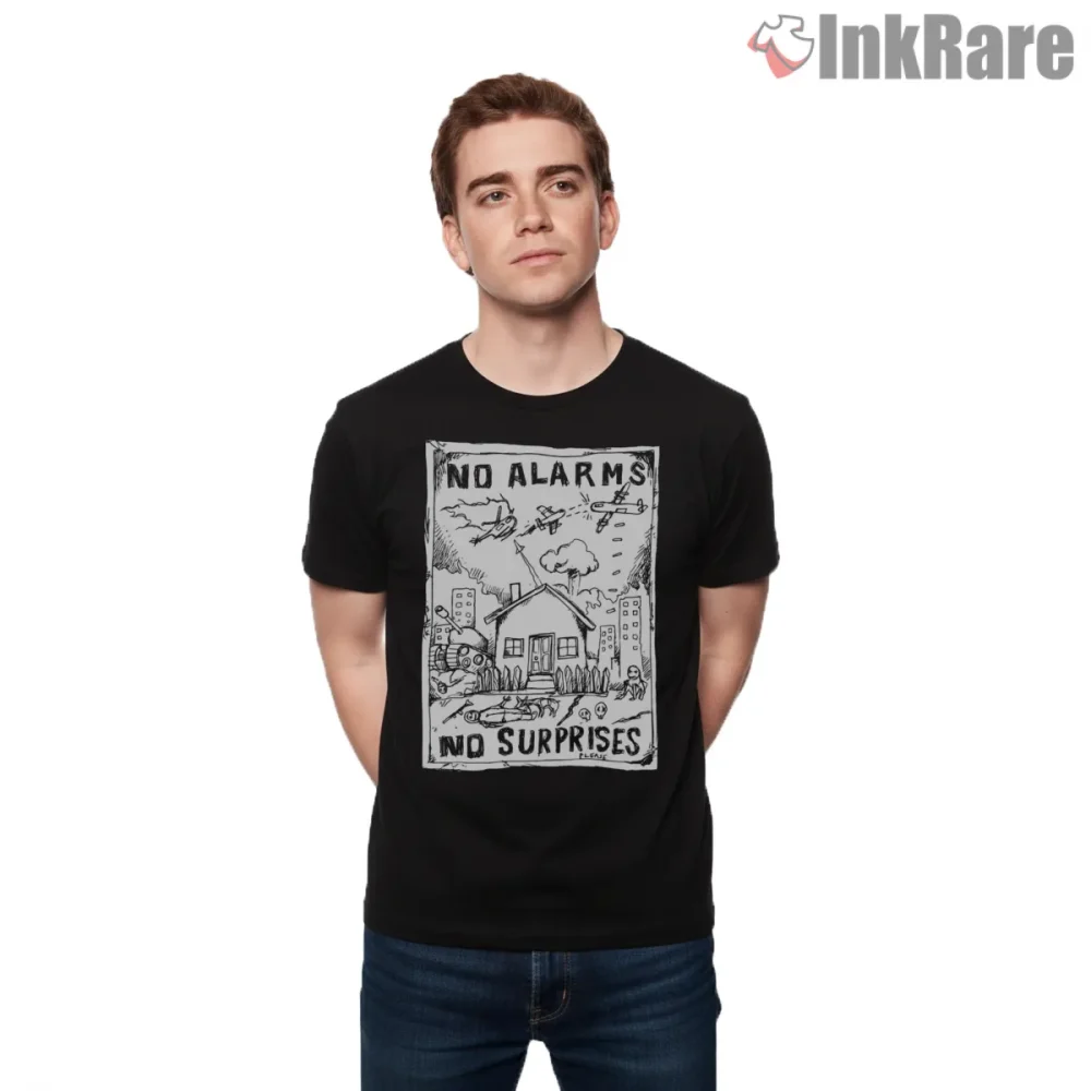Radiohead No Surprises Sketch Art Shirt on black short sleeve shirt for men graphic tee
