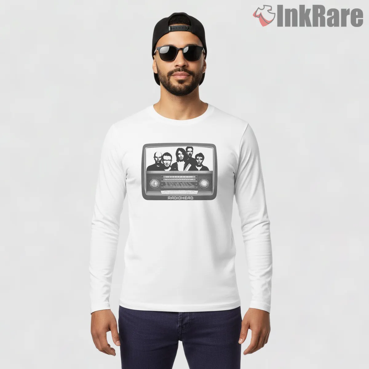 Radiohead Retro Television Portrait Shirt on white long sleeve shirt for men graphic tee
