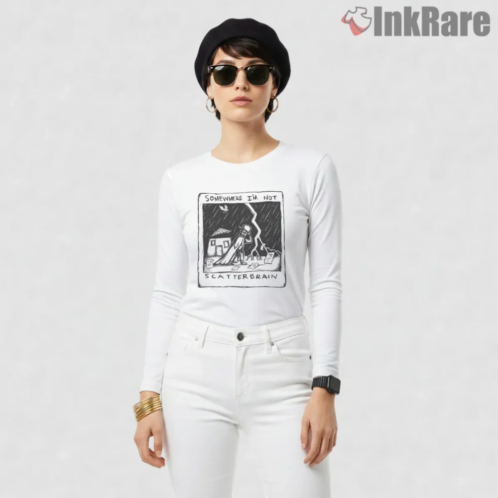 Radiohead Scatterbrain Storm Illustration Shirt on white long sleeve shirt for women graphic tee