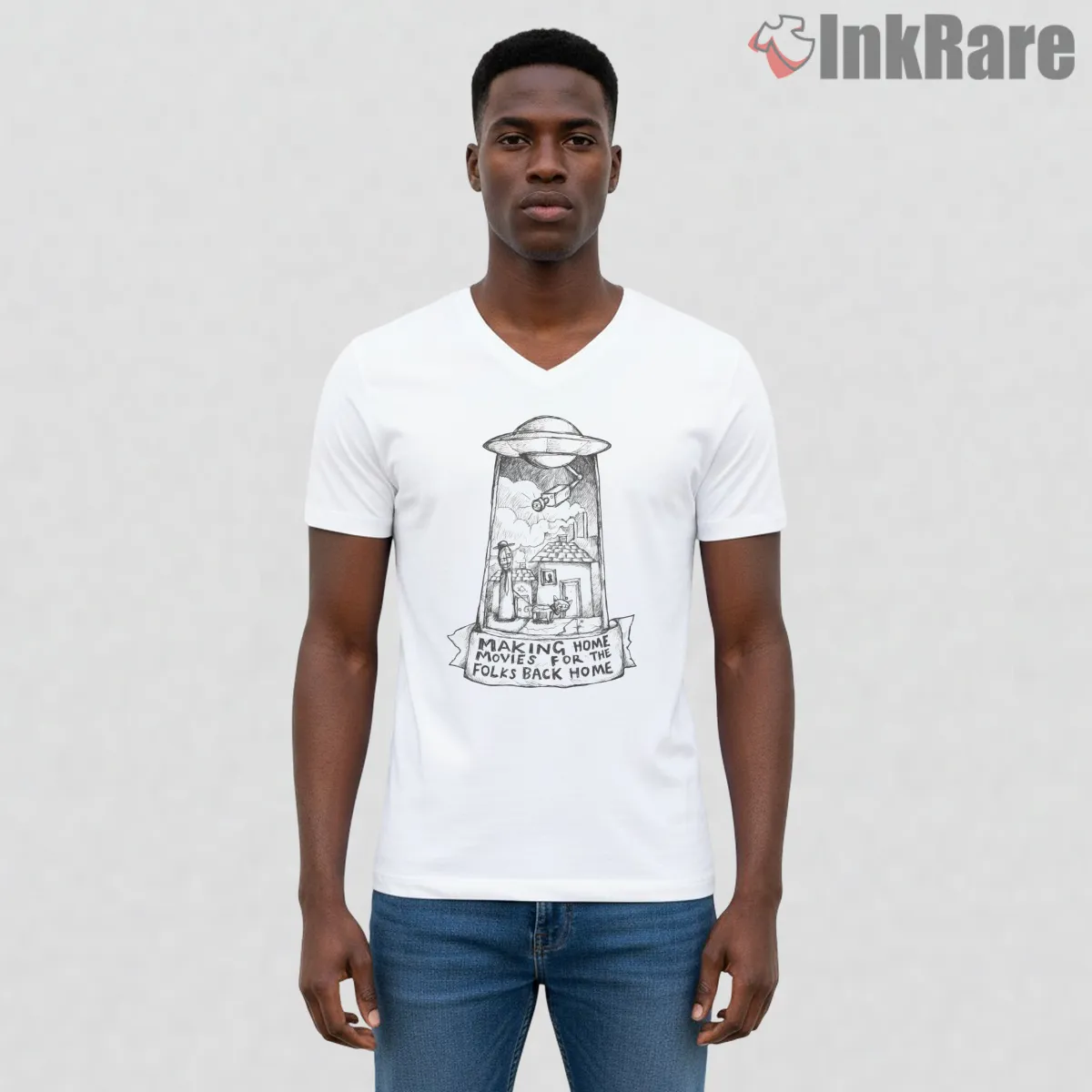 Radiohead Subterranean Homesick Alien Sketch V Neck White Radiohead Subterranean Homesick Alien Sketch Shirt on white v-neck shirt for men graphic tee