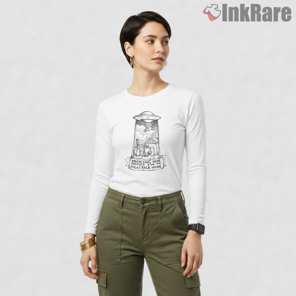 Radiohead Subterranean Homesick Alien Sketch Long Sleeve White Radiohead Subterranean Homesick Alien Sketch Shirt on white long sleeve shirt for women graphic tee