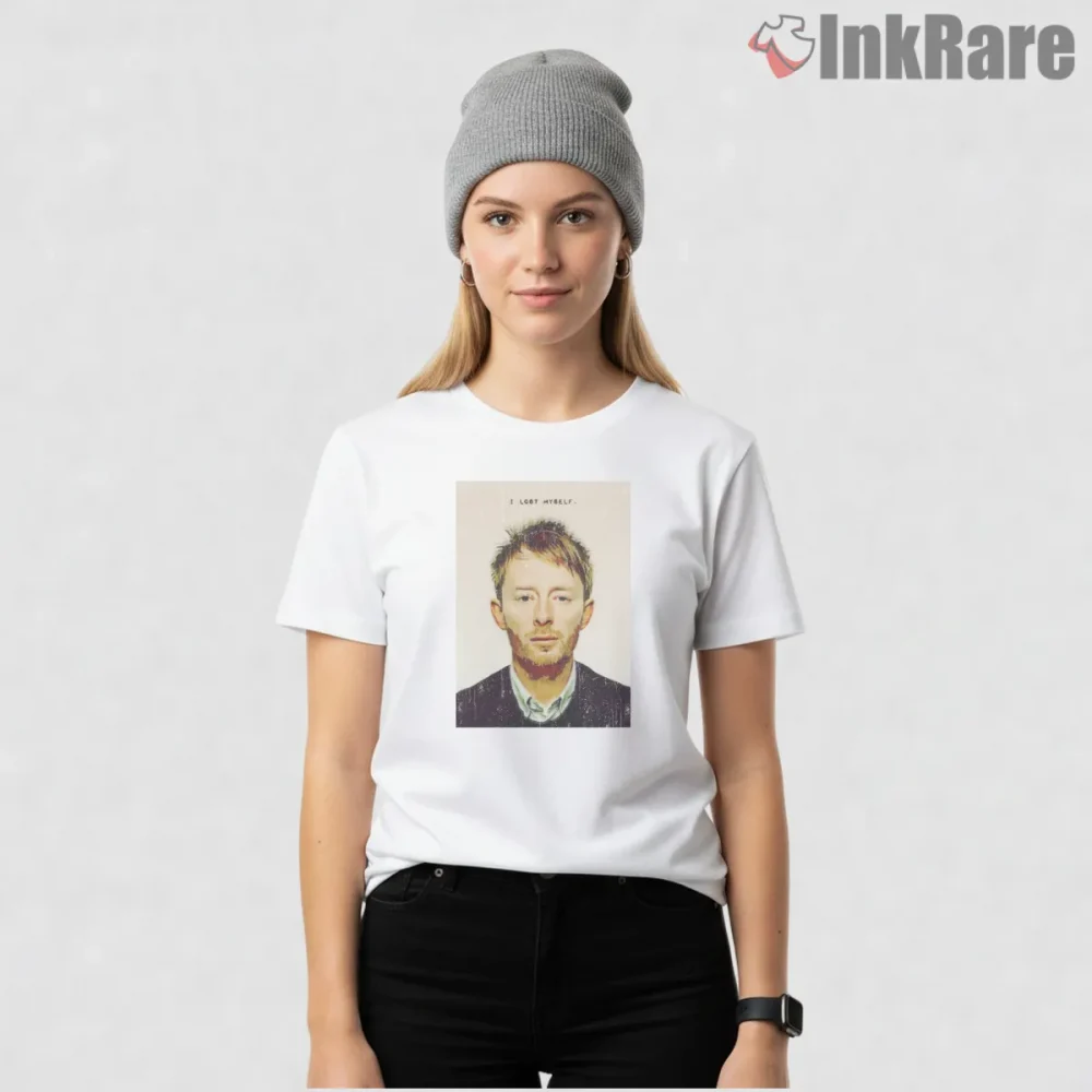 Radiohead Thom Yorke Polaroid Portrait Shirt on white short sleeve shirt for women graphic tee