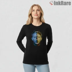 Radiohead Thom Yorke Split Portrait Shirt on black long sleeve shirt for women graphic tee