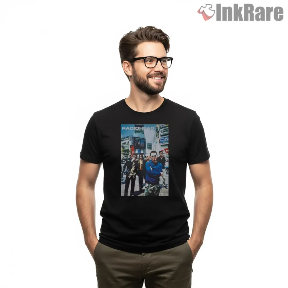 Radiohead Tokyo Street Photo Vintage Shirt on black short sleeve shirt for men graphic tee