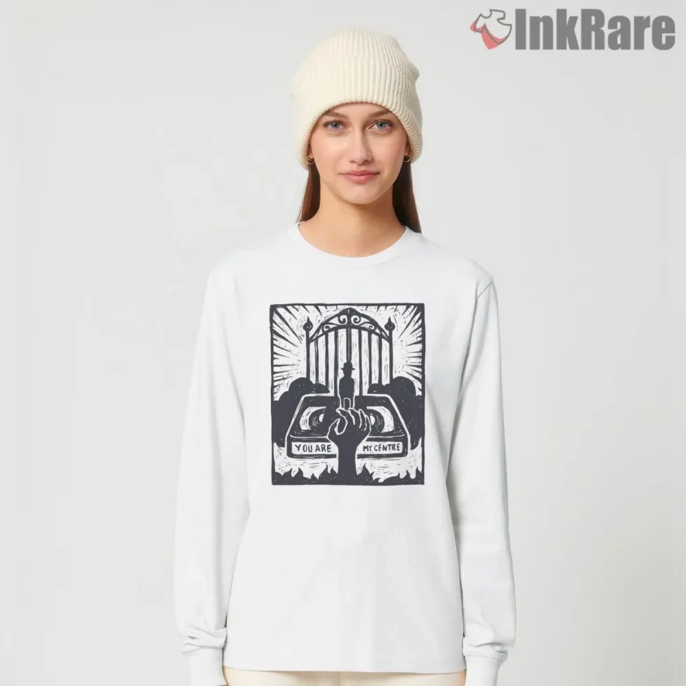 Radiohead Videotape Gothic Gate Illustration Shirt on white long sleeve shirt for women graphic tee