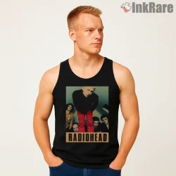 Radiohead Vintage Band Portrait Bootleg Shirt on black tank top for men graphic tee