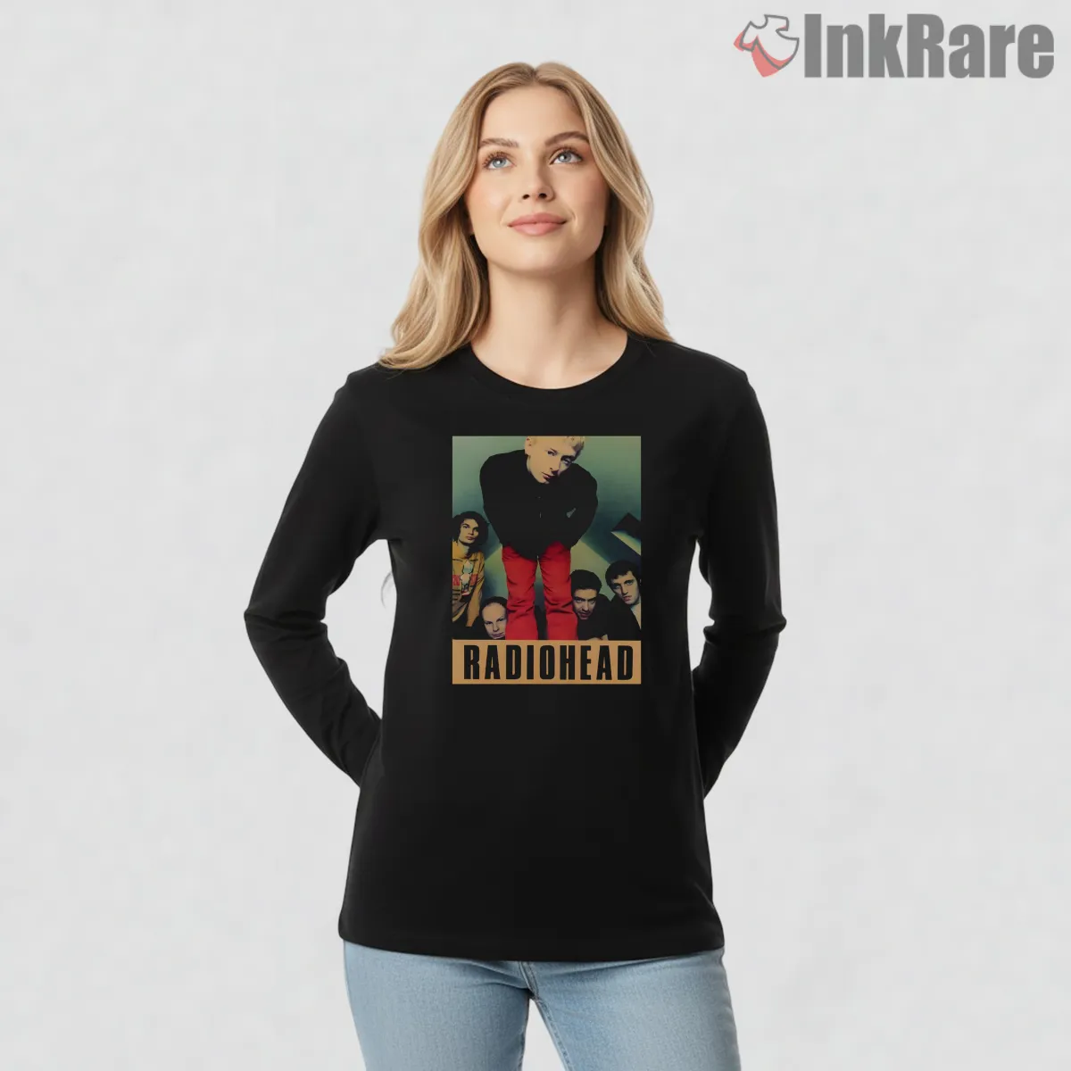 Radiohead Vintage Band Portrait Bootleg Long Sleeve Black Radiohead Vintage Band Portrait Bootleg Shirt on black long sleeve shirt for women graphic tee