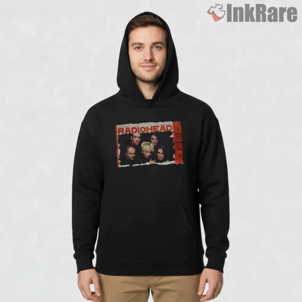 Radiohead Vintage Magazine Cover Portrait Shirt on black hoodie for men graphic tee