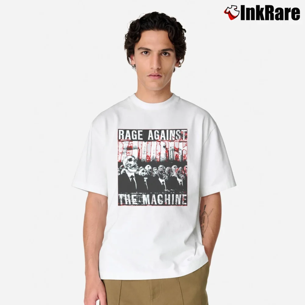 Men’s Rage Against The Machine Skull Graphic Classic T-Shirt in white | Soft, Breathable Everyday Wear