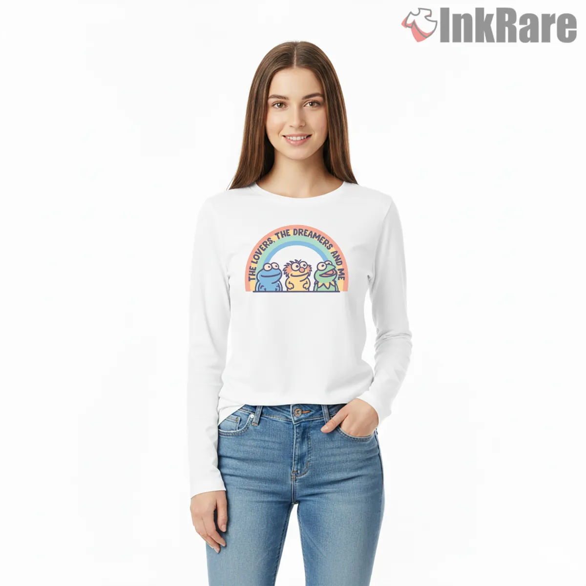 Rainbow Connection Lovers Dreamers Classic Cartoon Long Sleeve White Rainbow Connection Lovers Dreamers Classic Cartoon Shirt on white long sleeve shirt for women graphic tee