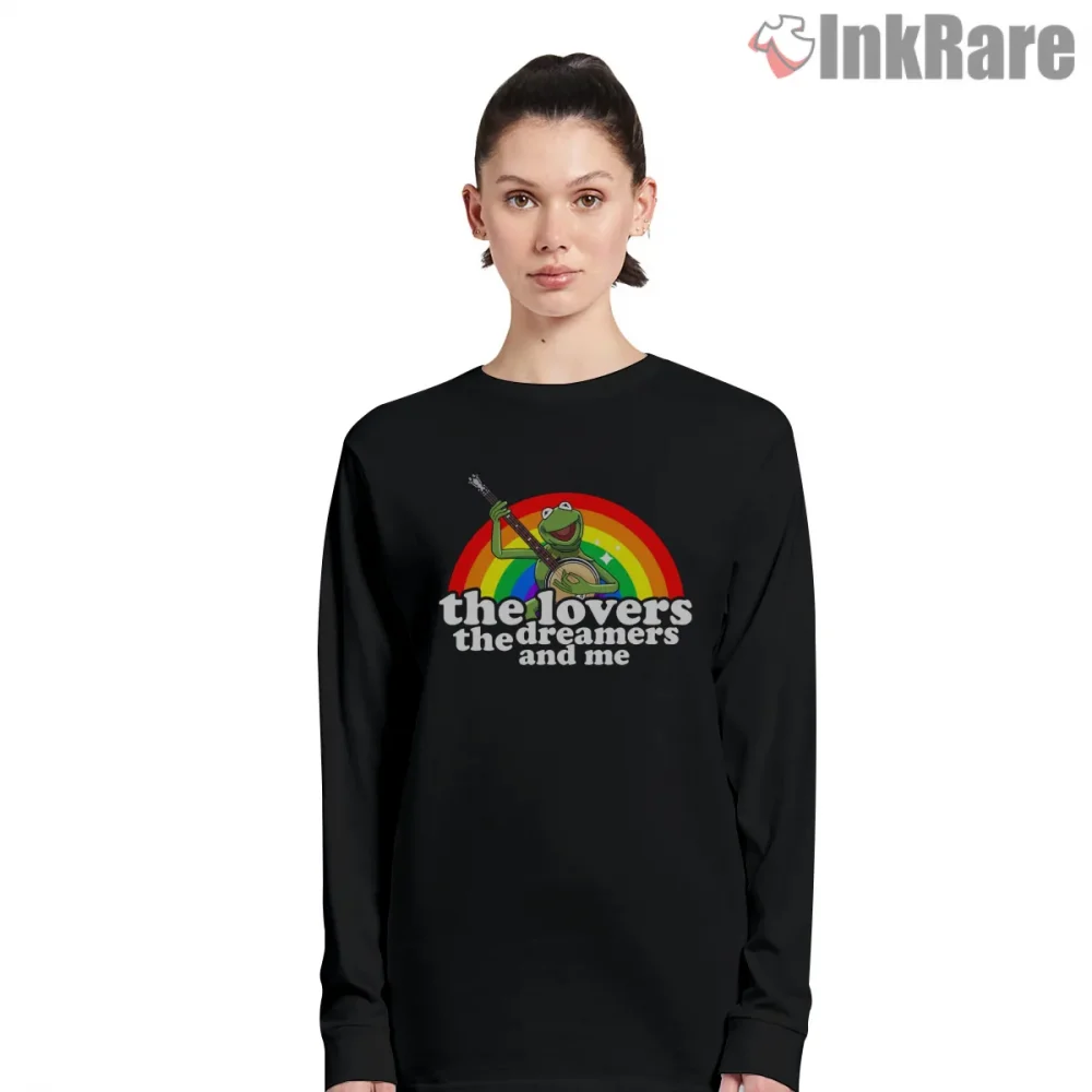 Rainbow Connection The Lovers The Dreamers Kermit Song Shirt on black long sleeve shirt for women graphic tee