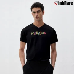 Men’s Rainbow Logo Prettymuch Graphic V-Neck Tee in black | Sharp, Breathable, Everyday Staple