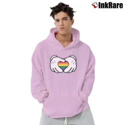 Men’s Rainbow Mickey Minnie Gay Pride LGBTQ Matching Pullover Hoodie in light pink | Cozy, Durable, Modern Fit