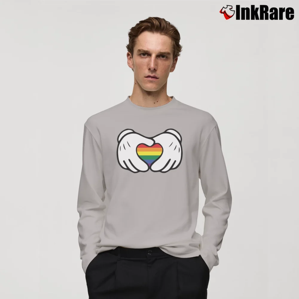 Men’s Rainbow Mickey Minnie Gay Pride LGBTQ Matching Long-Sleeve Shirt in sport grey | Sleek, Lightweight, Year-Round Wear