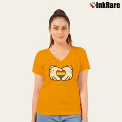 Women’s Rainbow Mickey Minnie Gay Pride LGBTQ Matching V-Neck Tee in orange | Chic Neckline, Soft Texture