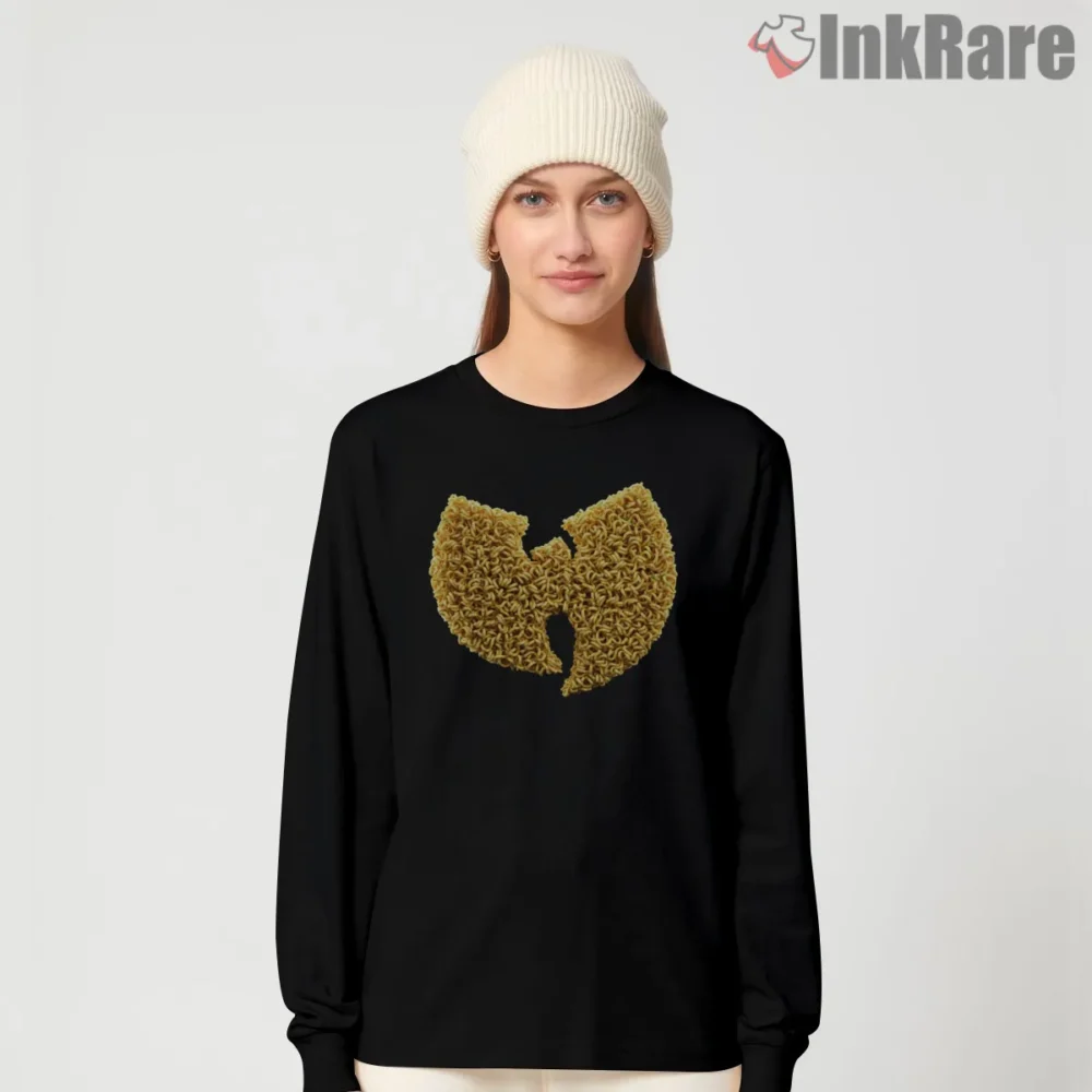 Ramen Noodle Wu Tang Emblem Funny Food Shirt on black long sleeve shirt for women graphic tee