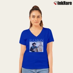 Women’s Ramon Ayala El Rey Del Accordion V-Neck Tee in royal blue | Chic Neckline, Soft Texture