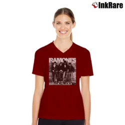 Women’s ramones band punk rock legends V-Neck Tee in maroon | Chic Neckline, Soft Texture