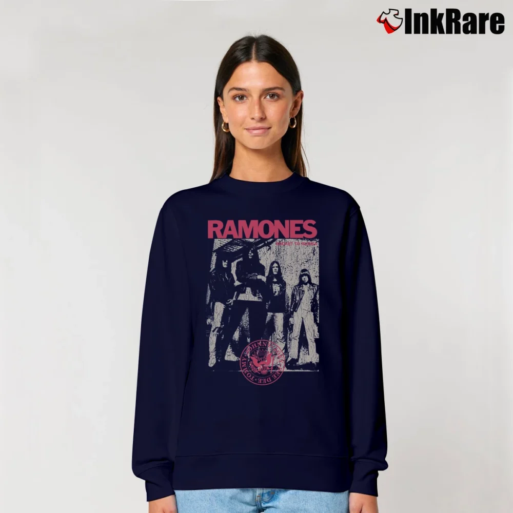 Women’s ramones rocket to russia iconic punk album Relaxed Sweatshirt in navy | Soft, Laid-Back Vibe