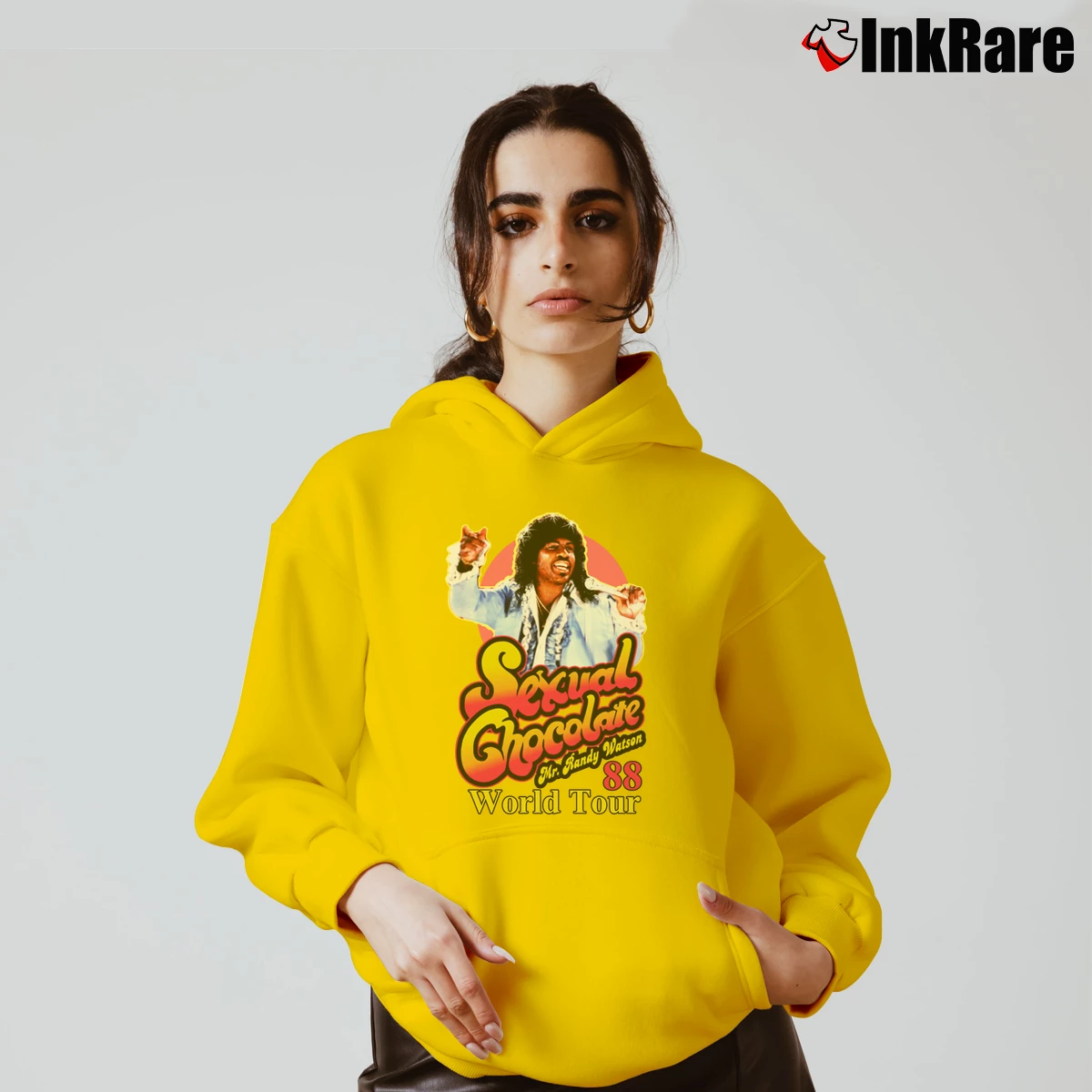Randy Watson Sexual Chocolate Women’s Cozy Hoodie in yellow – Urban Chic Women’s Randy Watson Sexual Chocolate Cozy Hoodie in yellow | Warm, Structured, Stylish