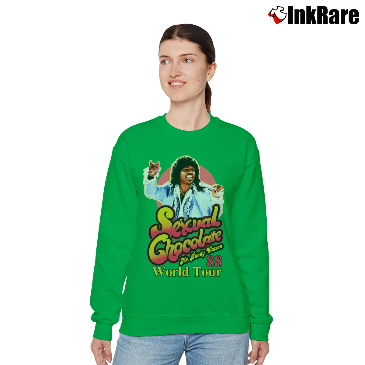 Randy Watson Sexual Chocolate Women’s Relaxed Sweatshirt in irish green – Cozy Casual Women’s Randy Watson Sexual Chocolate Relaxed Sweatshirt in irish green | Soft, Laid-Back Vibe