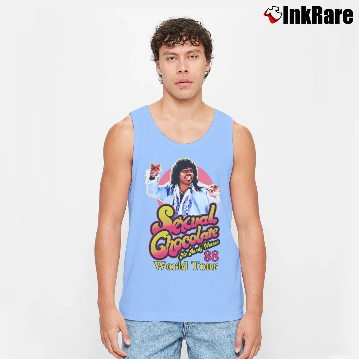 Randy Watson Sexual Chocolate Men’s Performance Tank in light blue – Lightweight Comfort Men’s Randy Watson Sexual Chocolate Tank Top in light blue | Breathable, Active-Friendly Design