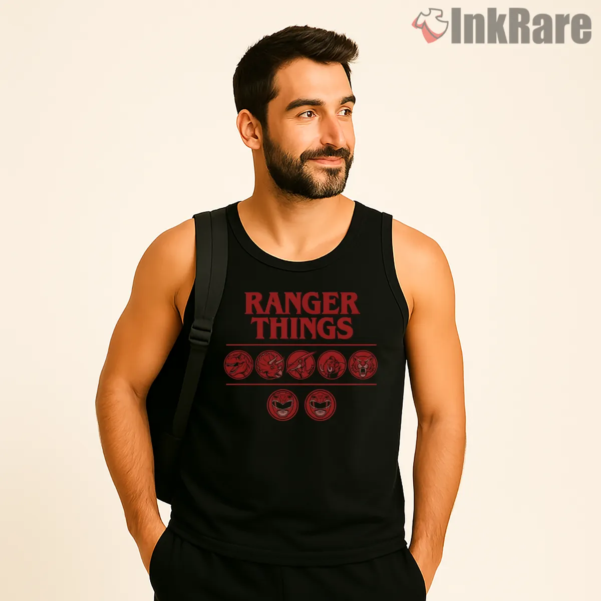 Ranger Things Retro Mask Mashup Tank Top Black Ranger Things Retro Mask Mashup Shirt on black tank top for men graphic tee