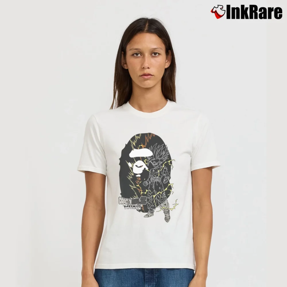 Women’s Rare Bape Dragon Ball Z Son Gohan Ape Head Signature T-Shirt in white | Soft, Flattering Fit