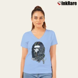 Women’s Rare Bape Dragon Ball Z Son Gohan Ape Head V-Neck Tee in light blue | Chic Neckline, Soft Texture