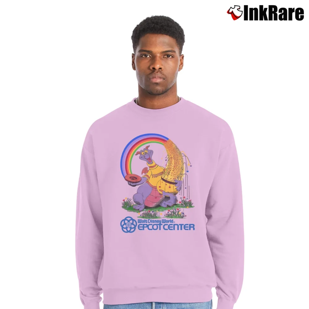 Men’s Rare Vintage 80s Walt Disney World Epcot Center Figment Crewneck Sweatshirt in light pink | Cozy Fabric, Clean Style