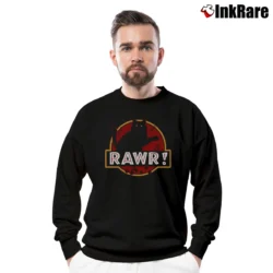 Men’s Rawr Cat Jurassic World Crewneck Sweatshirt in black | Cozy Fabric, Clean Style