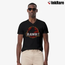 Men’s Rawr Cat Jurassic World V-Neck Tee in black | Sharp, Breathable, Everyday Staple