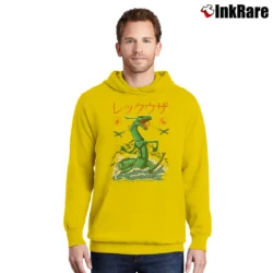 Men’s Rayquaza Mega Dragon Flying Kaiju Funny Pullover Hoodie in yellow | Cozy, Durable, Modern Fit