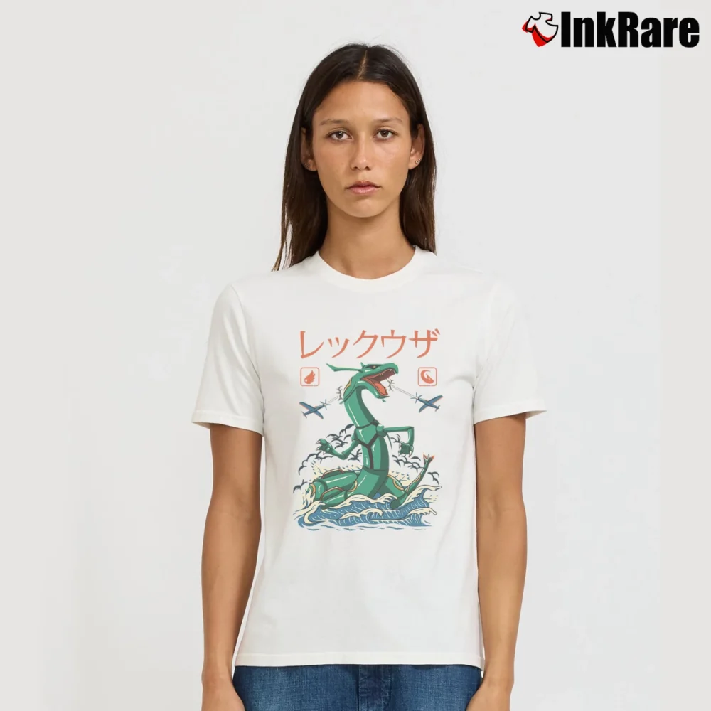 Women’s Rayquaza Mega Dragon Flying Kaiju Funny Signature T-Shirt in white | Soft, Flattering Fit