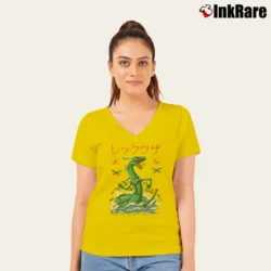 Women’s Rayquaza Mega Dragon Flying Kaiju Funny V-Neck Tee in yellow | Chic Neckline, Soft Texture