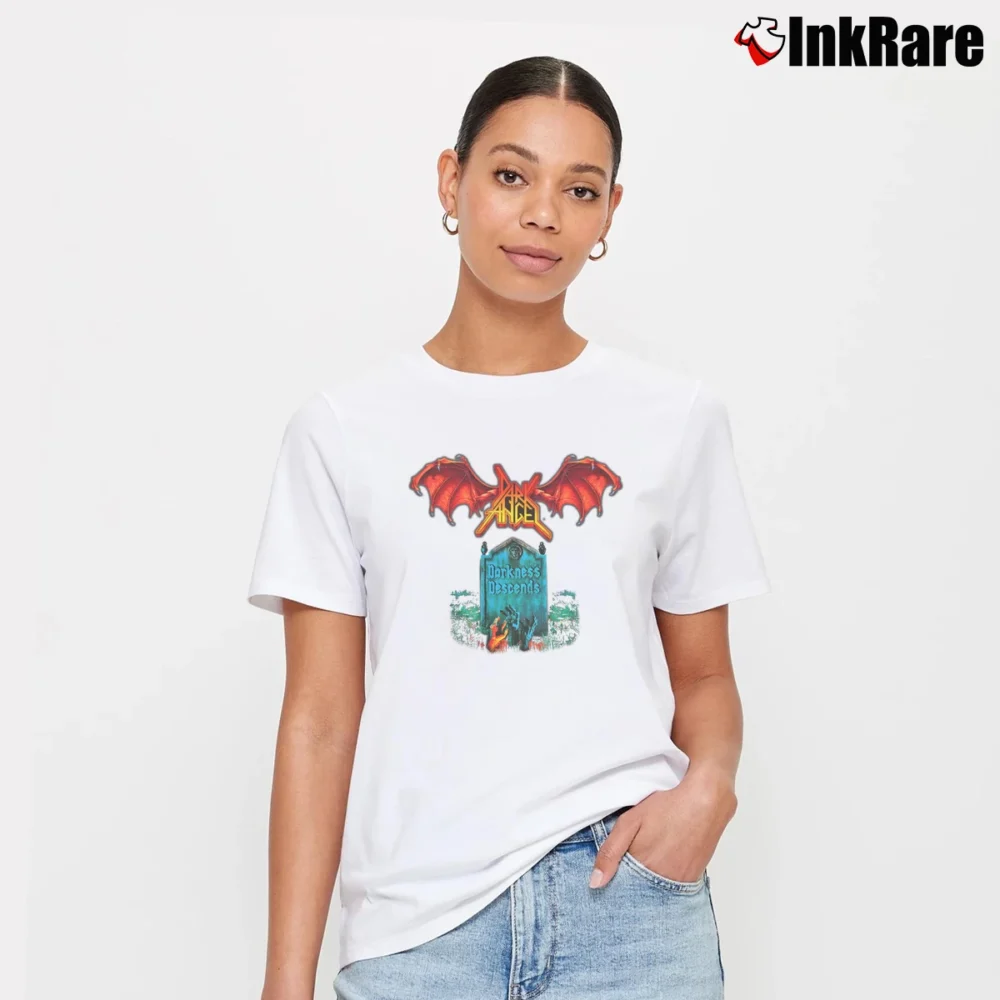 Women’s Razamataz Dark Angel Darkness Descends Signature T-Shirt in white | Soft, Flattering Fit