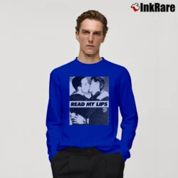 Men’s Read My Lips Gay Kiss Pride Long-Sleeve Shirt in royal blue | Sleek, Lightweight, Year-Round Wear