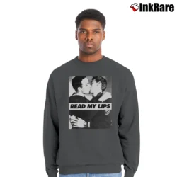 Men’s Read My Lips Gay Kiss Pride Crewneck Sweatshirt in charcoal | Cozy Fabric, Clean Style