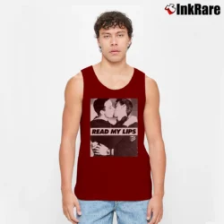 Men’s Read My Lips Gay Kiss Pride Tank Top in maroon | Breathable, Active-Friendly Design
