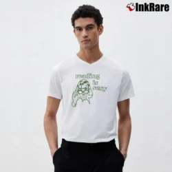 Men’s Reading Is Sexy Typography V-Neck Tee in white | Sharp, Breathable, Everyday Staple