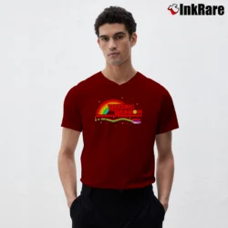 Men’s Reading Rainbow Take a Look It's in a Book V-Neck Tee in maroon | Sharp, Breathable, Everyday Staple