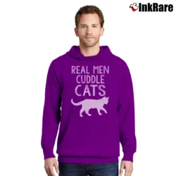 Men’s Real Men Cuddle Cats Funny Pullover Hoodie in purple | Cozy, Durable, Modern Fit
