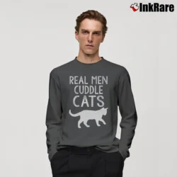 Men’s Real Men Cuddle Cats Funny Long-Sleeve Shirt in charcoal | Sleek, Lightweight, Year-Round Wear
