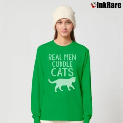 Women’s Real Men Cuddle Cats Funny Long-Sleeve Top in irish green | Sleek, Versatile, All-Season