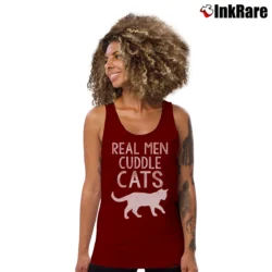 Women’s Real Men Cuddle Cats Funny Tank Top in maroon | Lightweight, Movement-Friendly