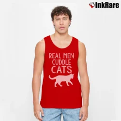 Men’s Real Men Cuddle Cats Funny Tank Top in red | Breathable, Active-Friendly Design