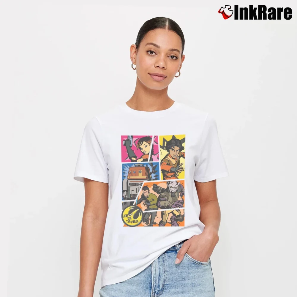 Women’s Rebels Comic Strip Cartoon Signature T-Shirt in white | Soft, Flattering Fit