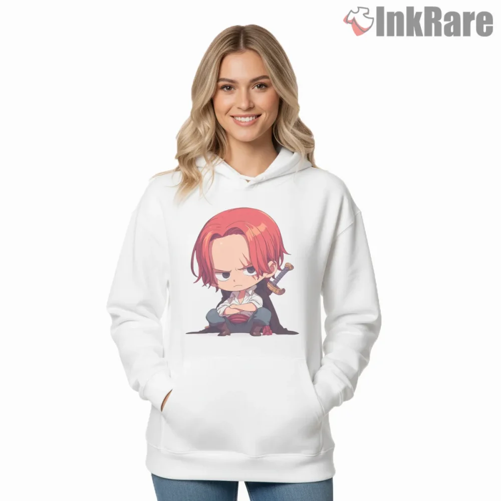 Red Haired Shanks Chibi Pirate Captain Anime Shirt on white hoodie for women graphic tee