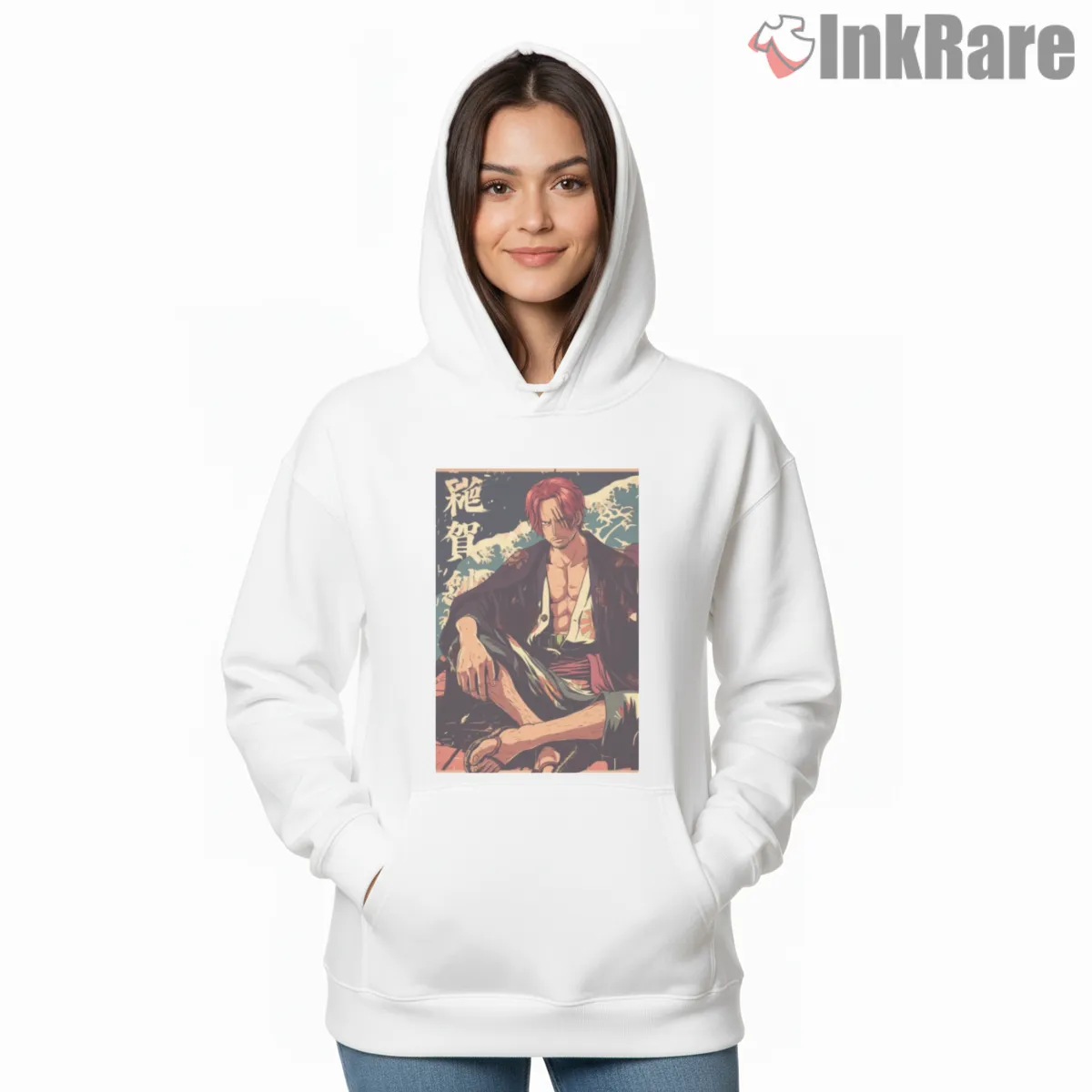 Red Haired Shanks Vintage Samurai Portrait Anime Hoodie White Red Haired Shanks Vintage Samurai Portrait Anime Shirt on white hoodie for women graphic tee